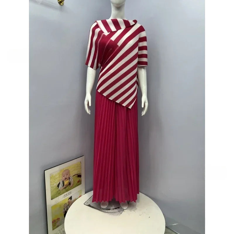 Women's Striped Top and Pleated Pant Suit