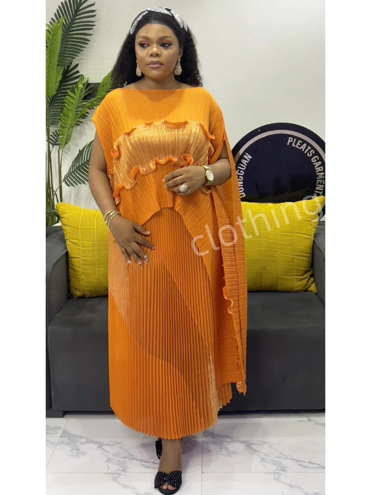 Elegant Pleated Shawl Top & Long Skirt Set