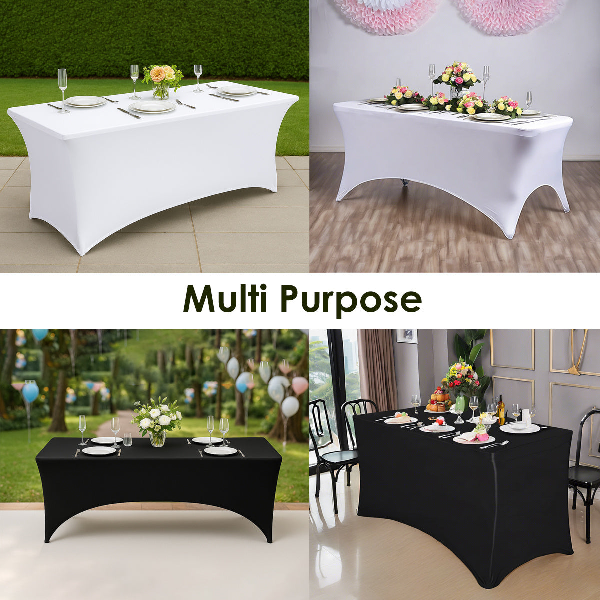 4/12pcs Spandex Stretch Tablecloths, Rectangular Fitted Covers for Parties, Weddings, Events & Trade Shows – Solid Colors, Wrinkle-Resistant & Easy Fit