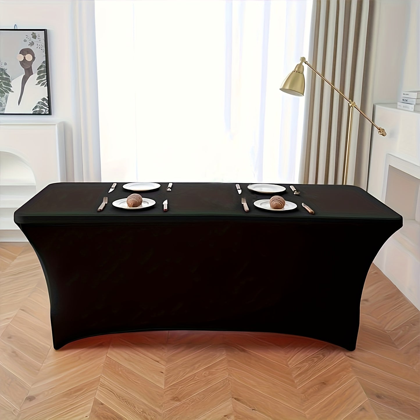 16pcs/Pack Of Rectangular 6ft Elastic Knit Fabric Table Covers, Black Color, Suitable for Decorating Dining Tables In Kitchens, Outdoor Events, Valentine's Day, Women's Day, Easter, Anti-wrinkle And Easy-to-clean Table Cover,