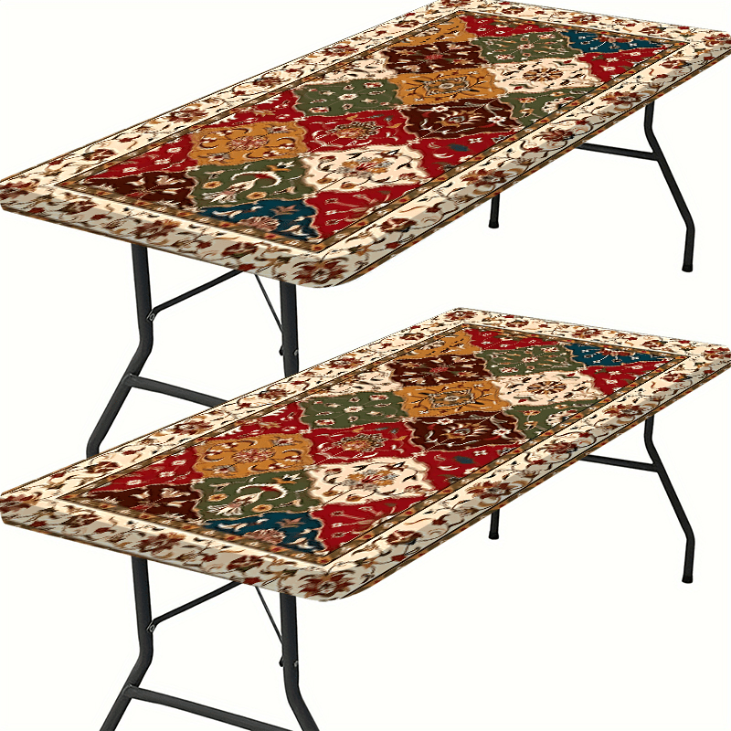 1pc, Elastic Edge Tablecloth, Elegant Retro Pattern Tablecloth - Decorate your table elegantly - Essential item for home decoration, outdoor table set, picnic accessories, suitable for indoor and outdoor use.