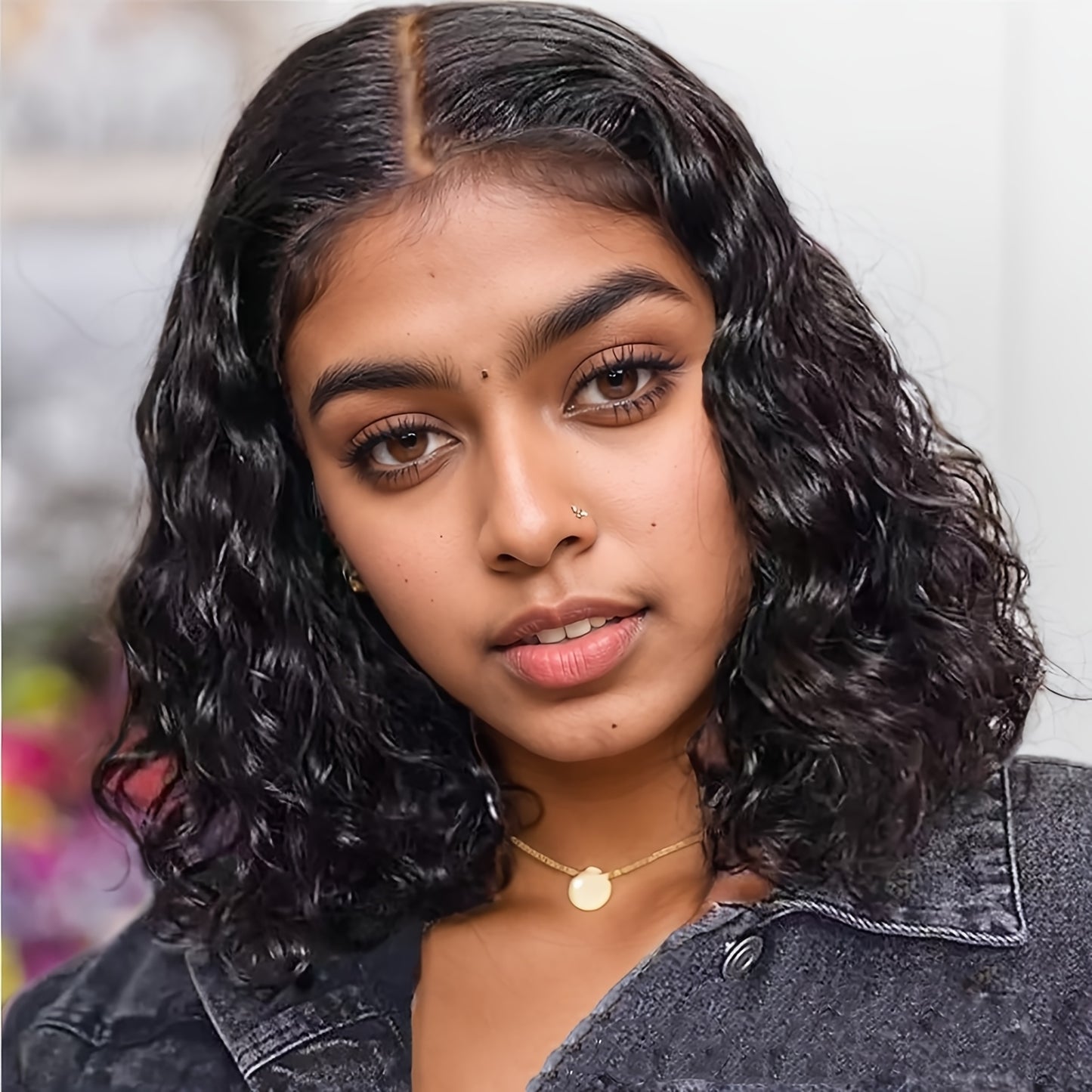 Lace Front Hair Wig Curly Wig Deep Wave Short Bob Wigs Lace Front Hair Wigs For Women Deep Curly Pre Plucked Hair Brazilian Virgin For Daily Decorative Wig Cosplay Prop Black