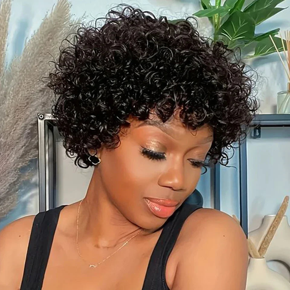 Afro Puff Pixie Bob Wig with Bangs