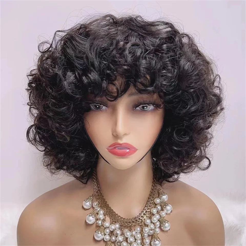 Fumi Curly Human Hair Wigs with Bangs