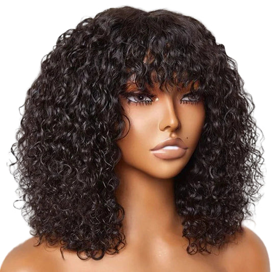 Jerry Curly Short Bob Human Hair Wigs With Bangs