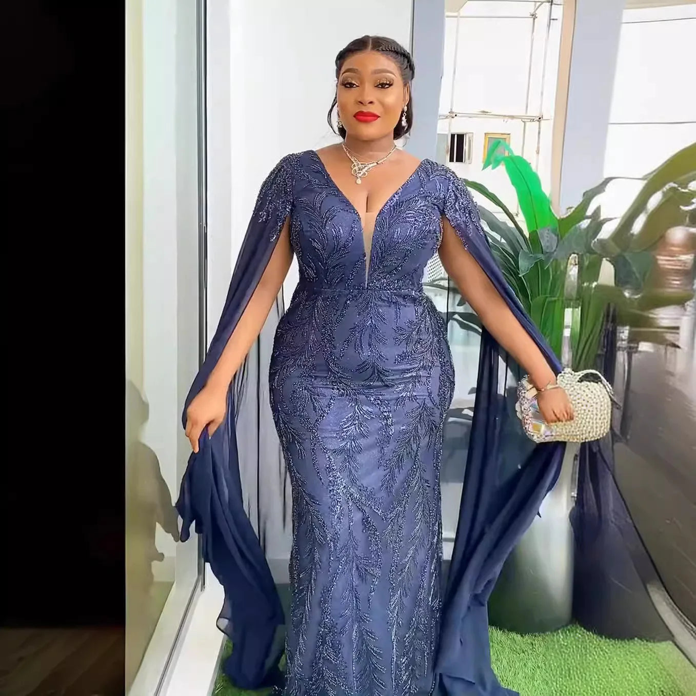 Lenis Elegant V-neck Sequin Long Maxi Dress