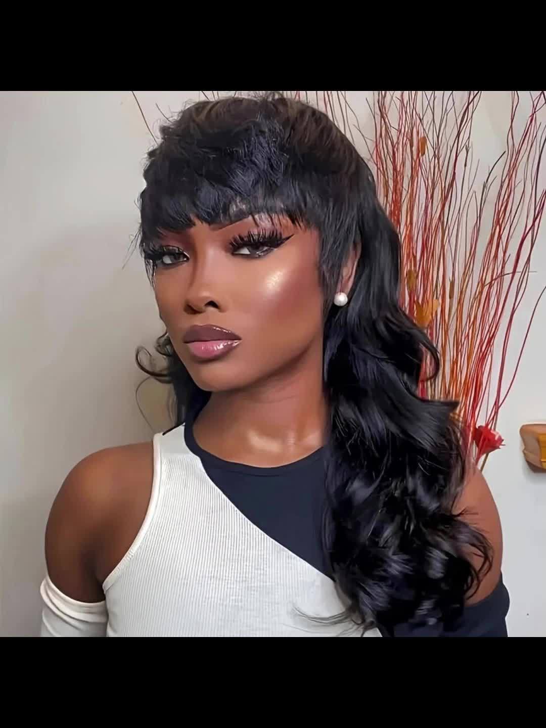 Long Synthetic Wavy Hair with Bangs