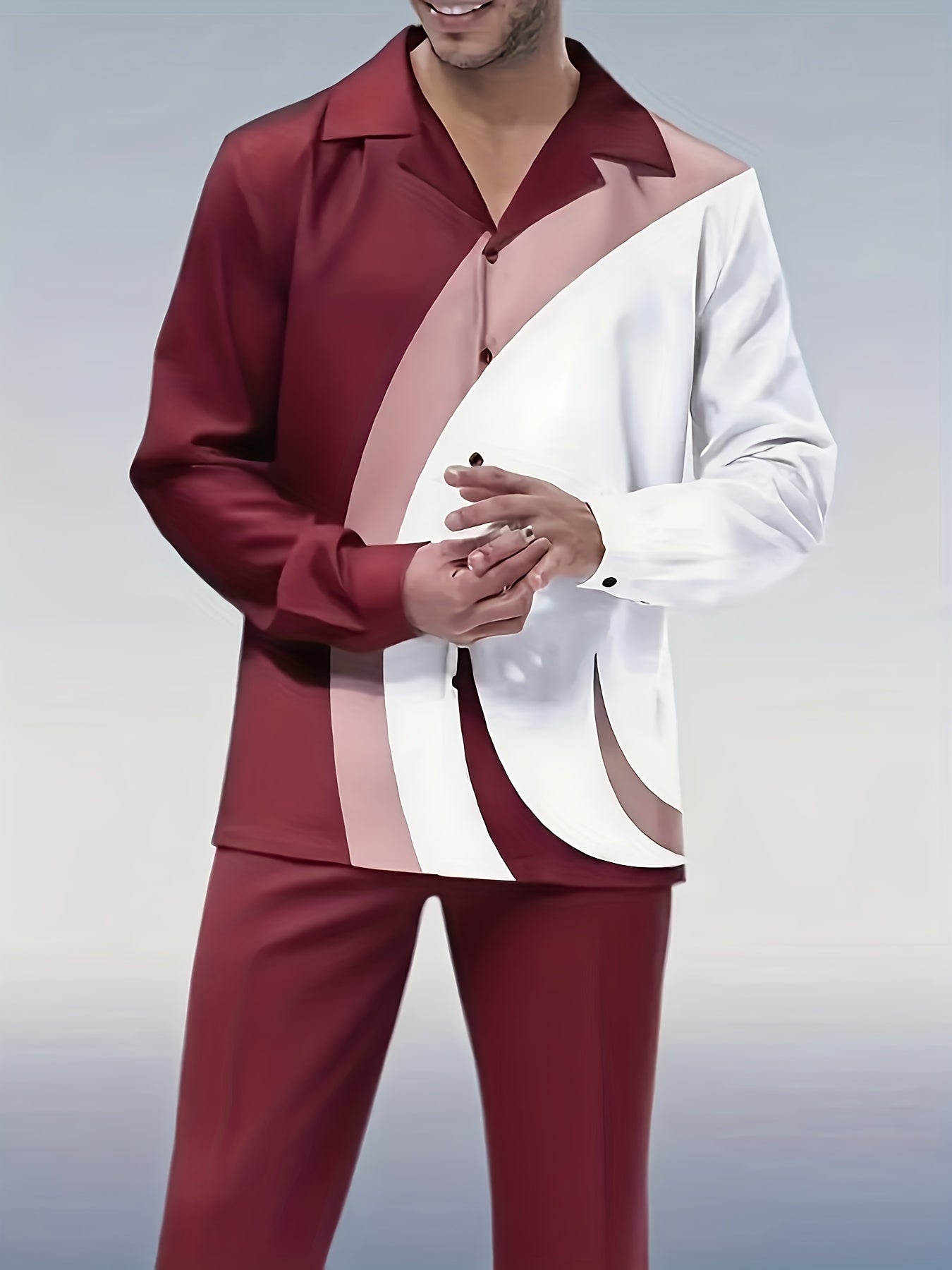 Louis Couture Men's Long-Sleeved Lapel Shirt and Trousers Suit
