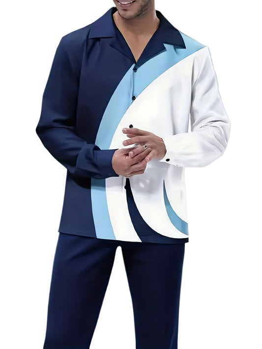 Louis Couture Men's Long-Sleeved Lapel Shirt and Trousers Suit