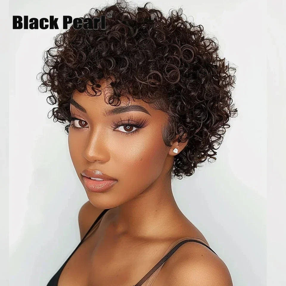 Afro Puff Pixie Bob Wig with Bangs