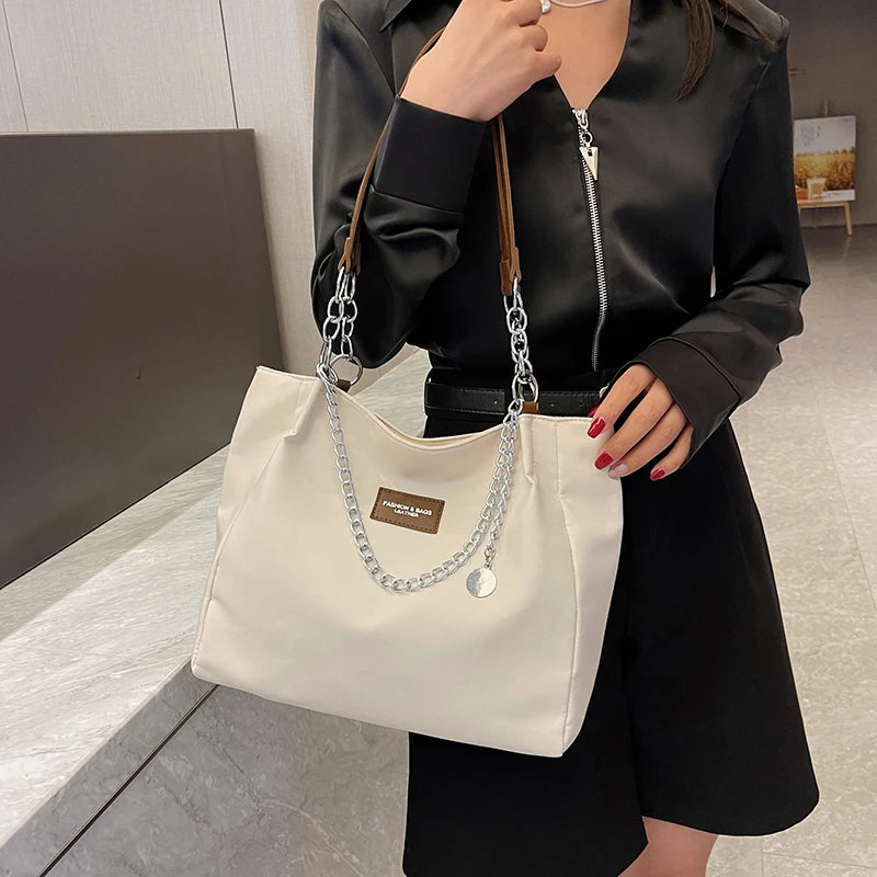 Nylon Large Capacity Tote Bag with chain