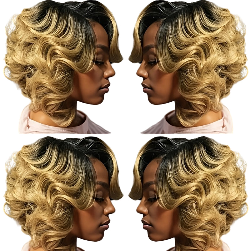 Ombre Short Curly Wavy Bob Wig for Women