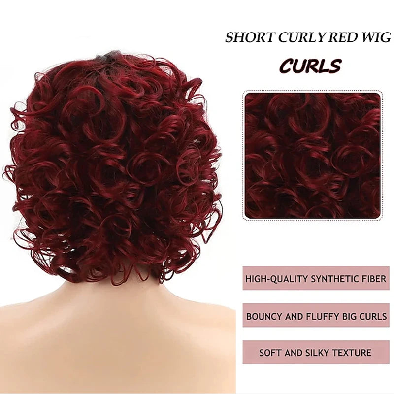 Short Burgundy Curly Wigs for Women