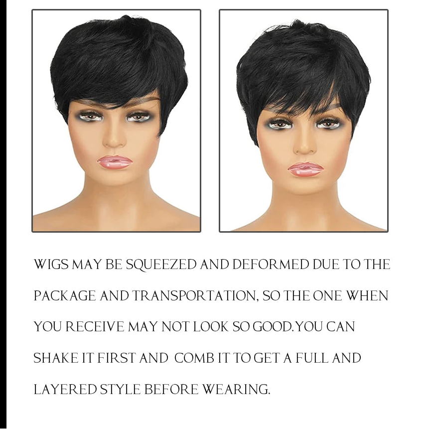 Brown Pixie Cut Human Hair Wig with Bangs