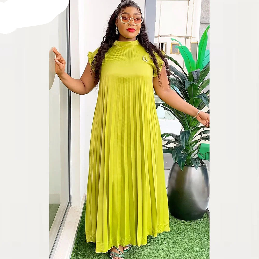 open lace back dress pleated african print dress – ClothingCo