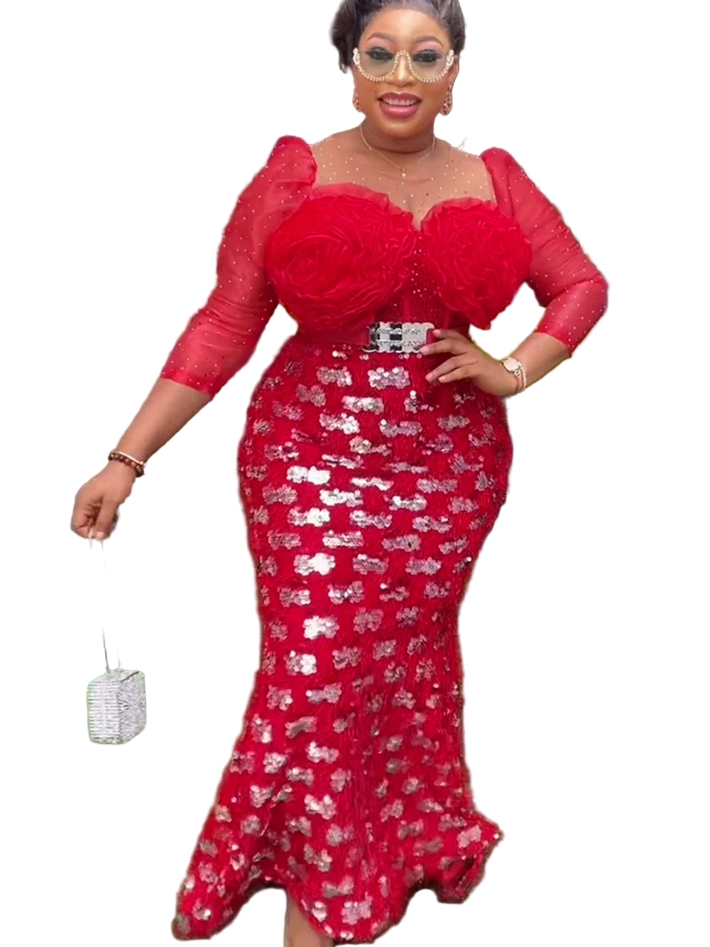 Plus Size African Sequin Party Dress|Ankara Maxi Gown| Top Super Deals Champagne / XXXL