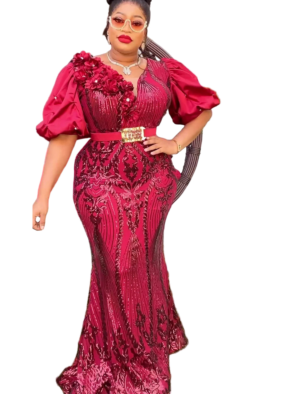 African Sequin Wedding Dress| Plus Size Party Gown| Top Super Deals Black / XXL African Sequin Wedding Dress| Plus Size Party Gown| Top Super Deals Black / XXL