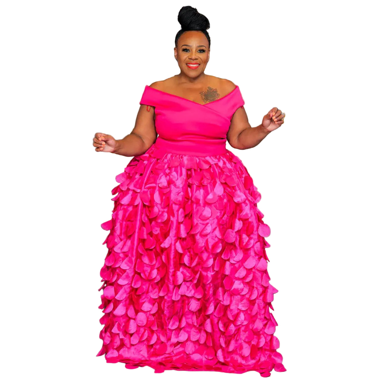 CM.YAYA Plus Size Women Short Sleeve Slash Neck Big Swing Loose Smock Maxi Dress 2024 Fall Party Evening Long Dresses Rose Red / 4XL CM.YAYA Plus Size Women Short Sleeve Slash Neck Big Swing Loose Smock Maxi Dress 2024 Fall Party Evening Long Dresses Rose Red / 4XL