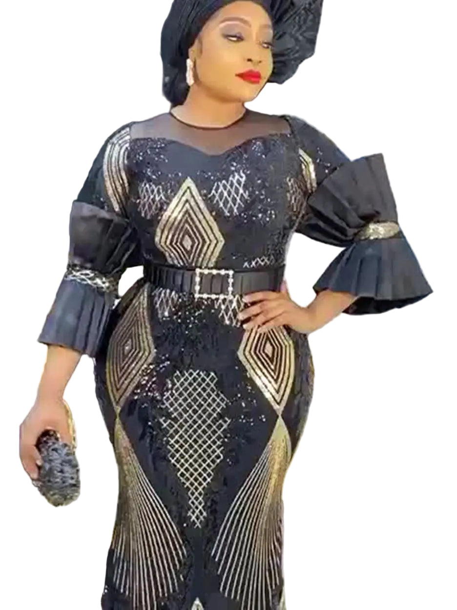 Plus Size African Sequin Evening Gown| Party Dress| Top Super Deals Gold / L