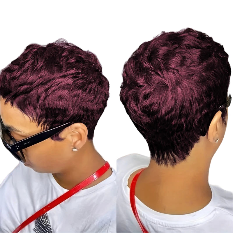 Short Pixie Cut Human Hair Wig with Bangs