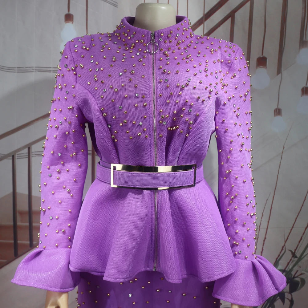 Luxury Rhinestone Mesh Dress Suit for Women