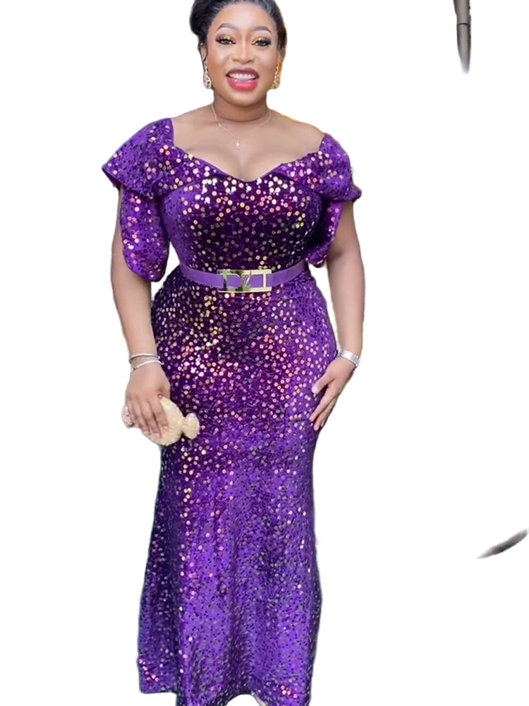 Elegant Sequin Evening Dress| Party & Wedding Outfit| Top Super Deals PURPLE / XL