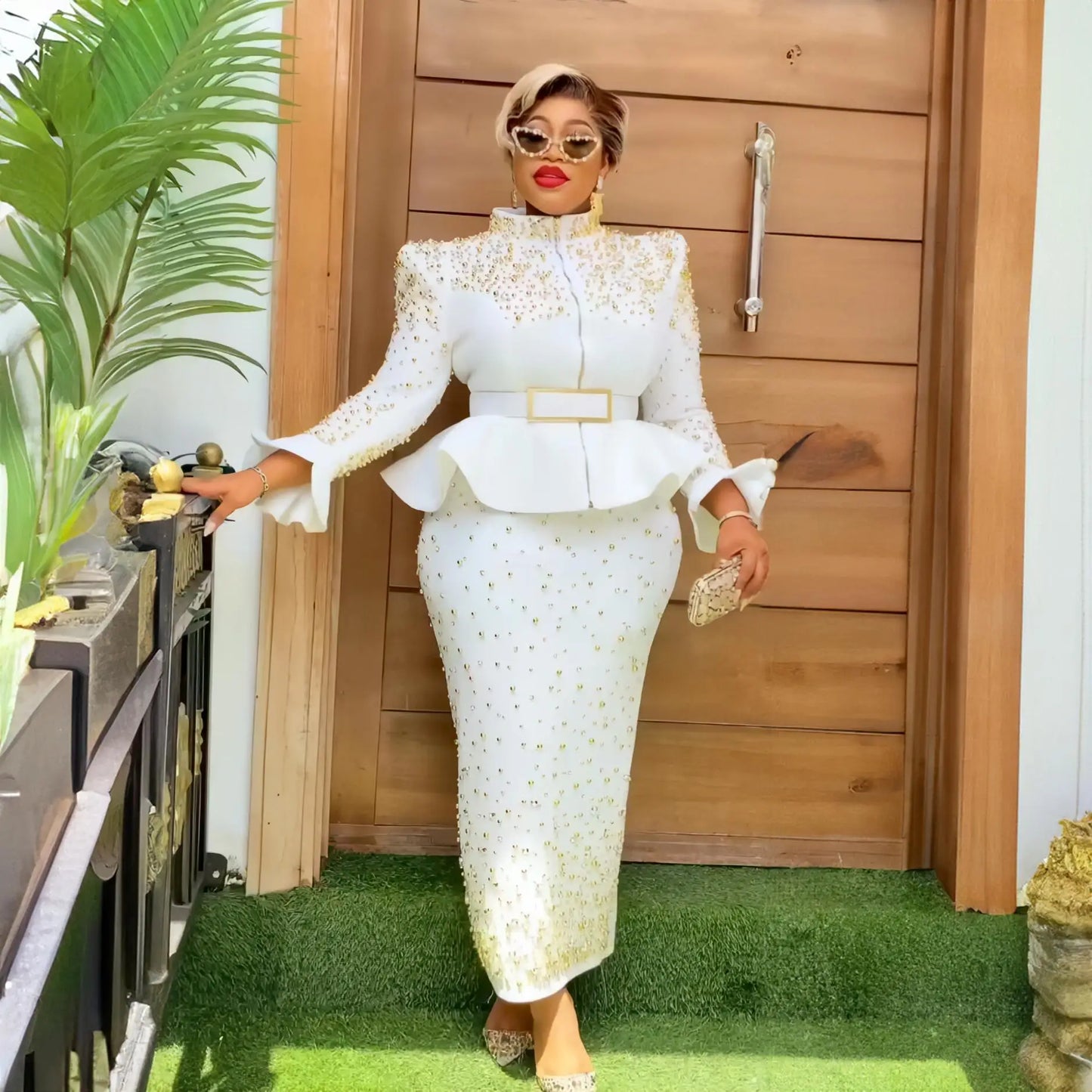 Luxury Rhinestone Mesh Dress Suit for Women