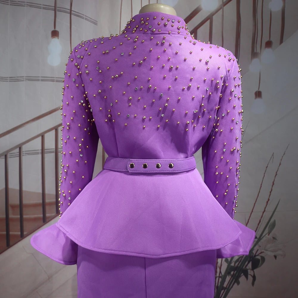 Luxury Rhinestone Mesh Dress Suit for Women