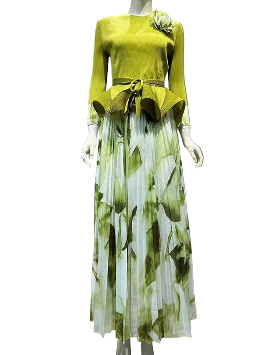 Ruffled Pleated A-line Skirt with Top