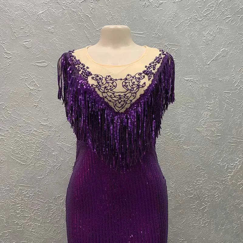 Long Sequin Party Gown with Tassel