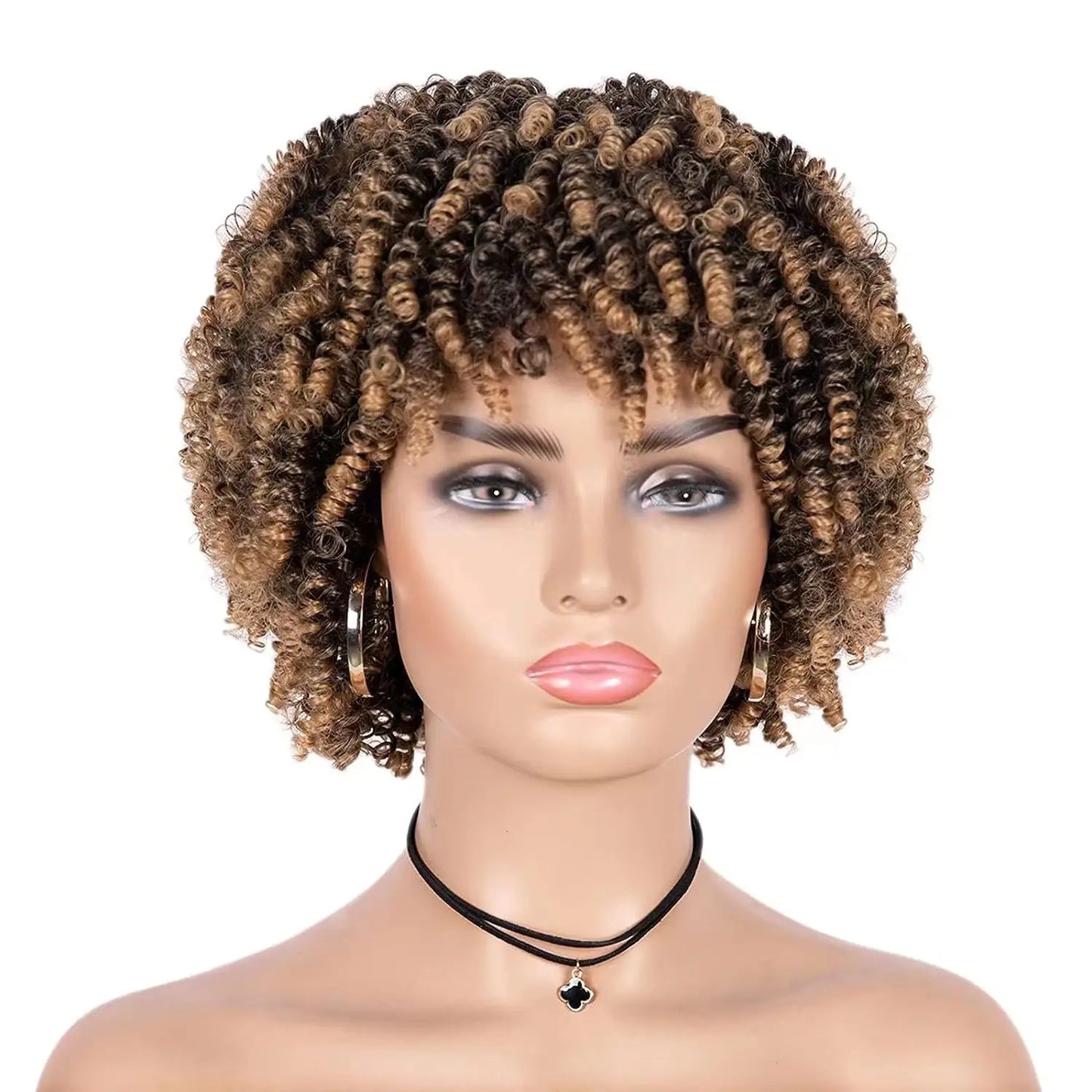 Short Kinky Curly Afro Wig with Bangs