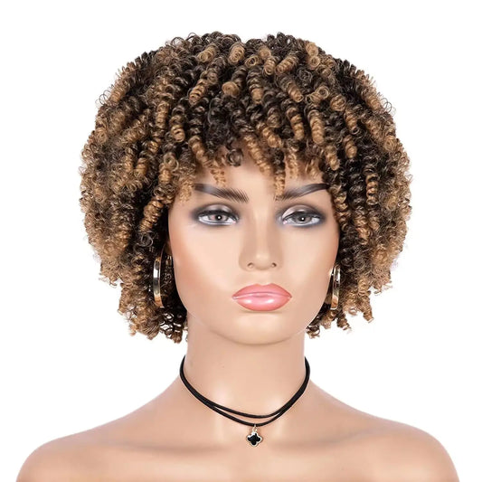 Short Kinky Curly Afro Wig with Bangs