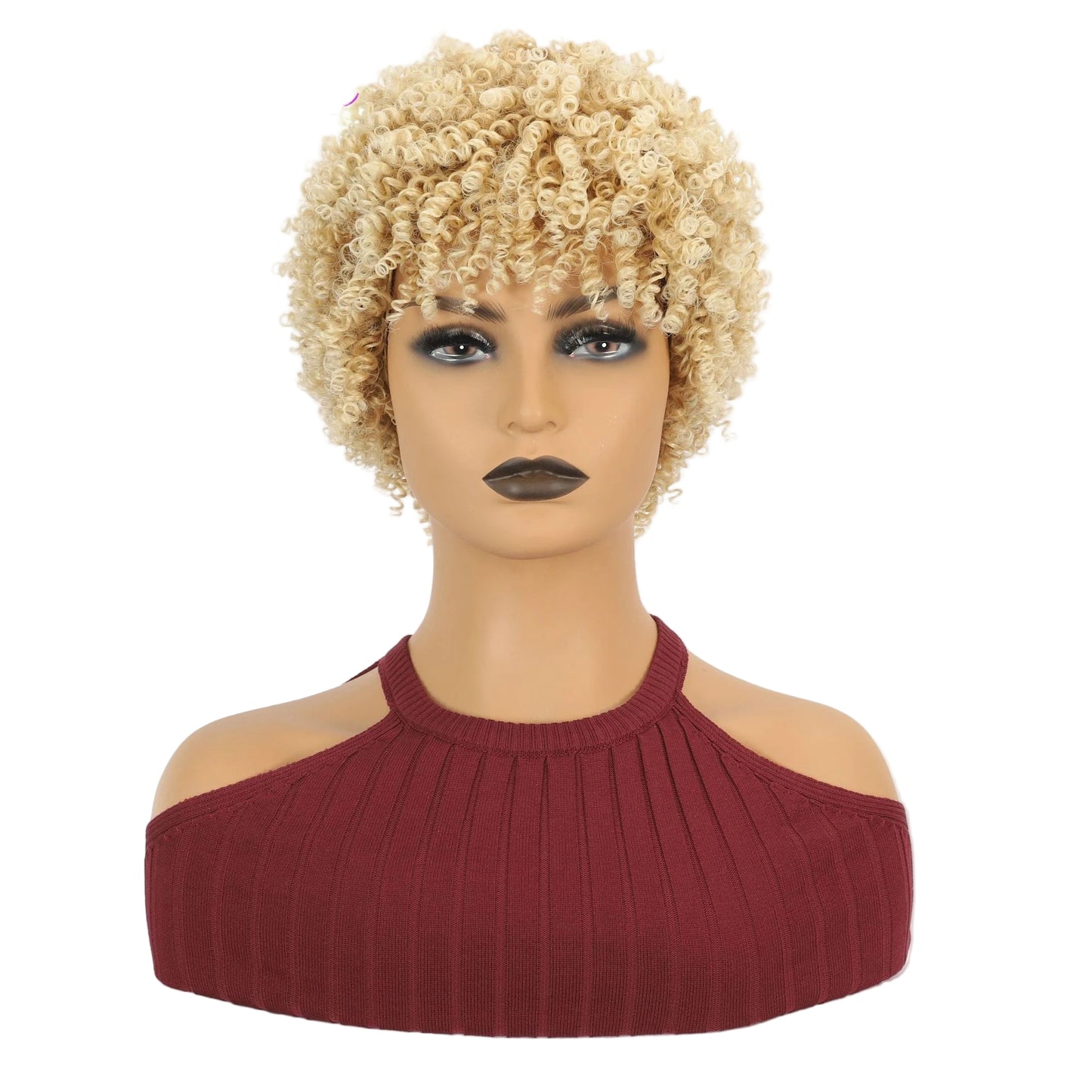 Short Kinky Curly Afro Wig with Bangs