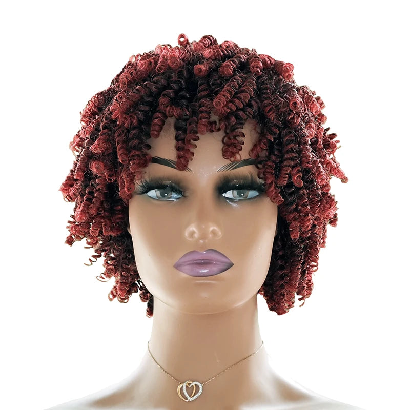 Short Kinky Curly Afro Wig with Bangs