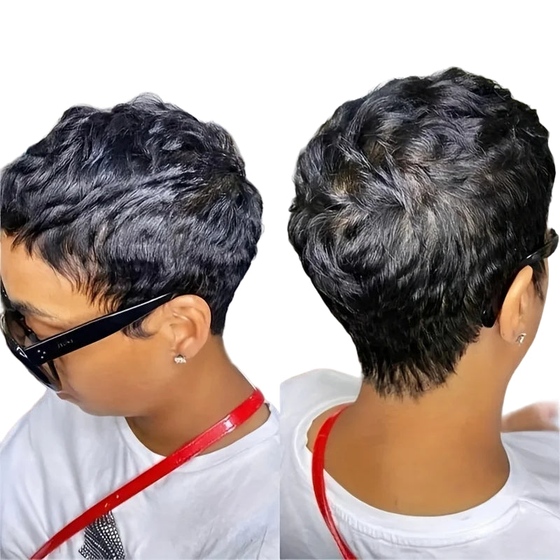 Short Pixie Cut Human Hair Wig with Bangs
