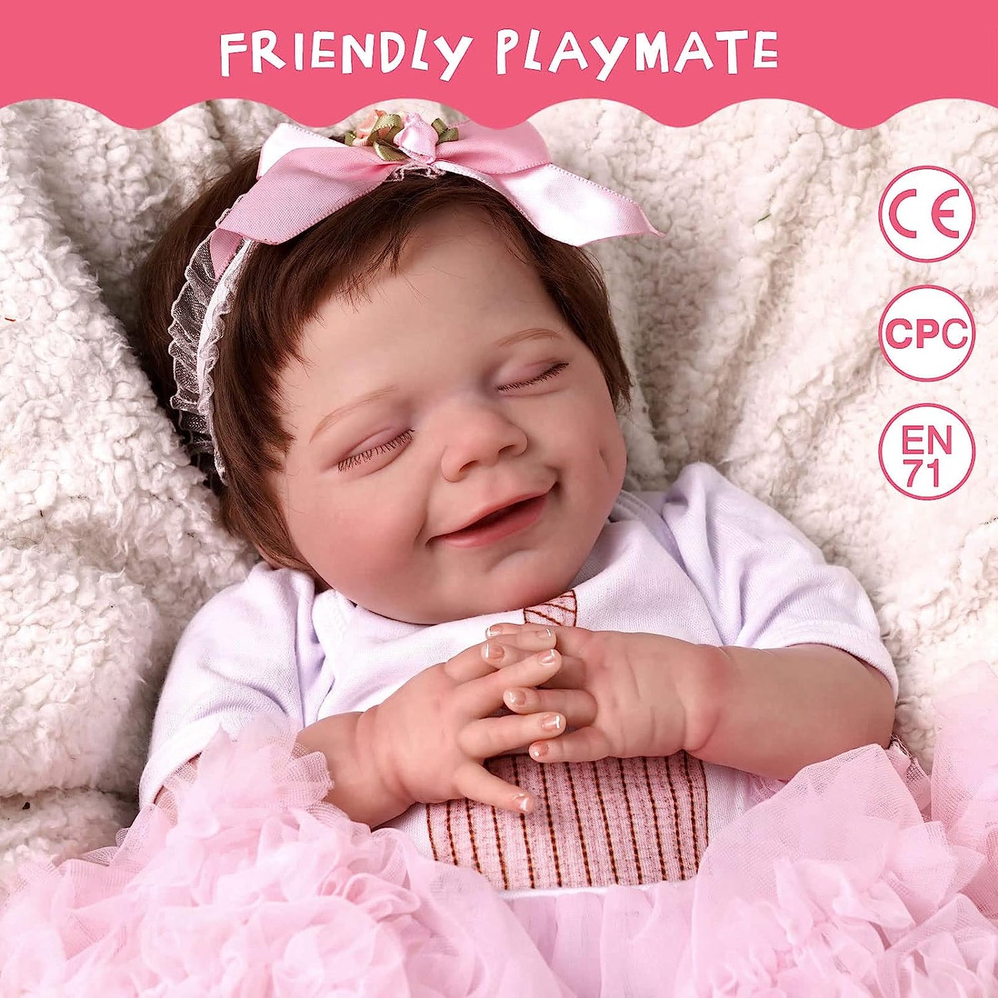 Full Body Silicone Smiling Reborn Doll 22 Inches - Mary