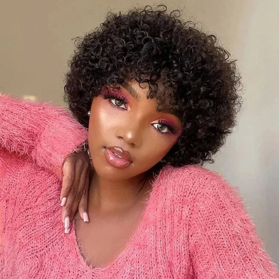 Afro Puff Pixie Bob Wig with Bangs
