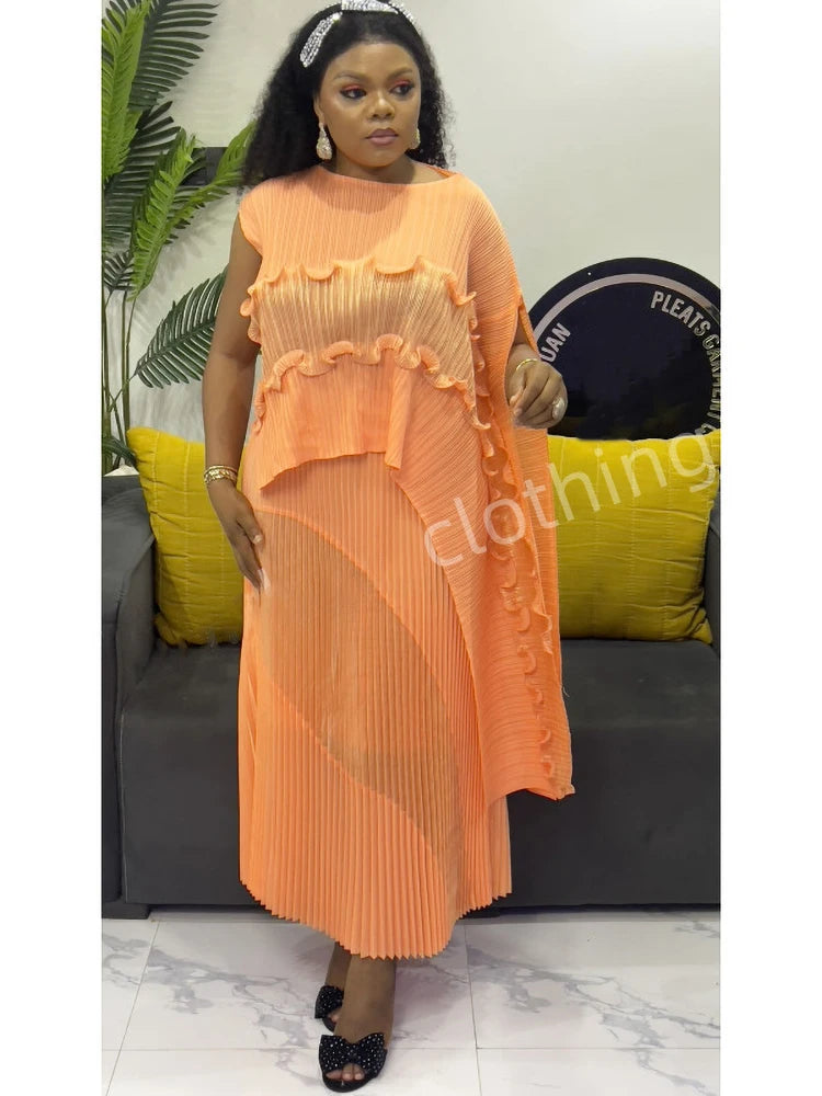 Elegant Pleated Shawl Top & Long Skirt Set