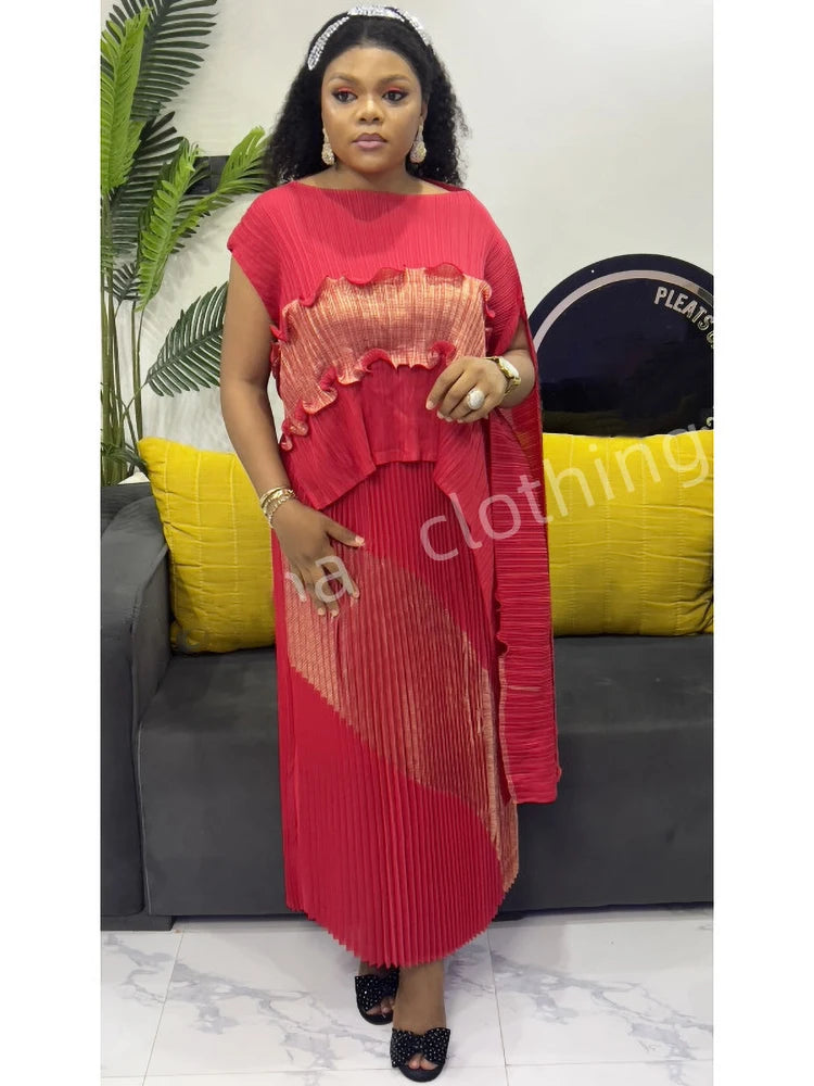 Elegant Pleated Shawl Top & Long Skirt Set