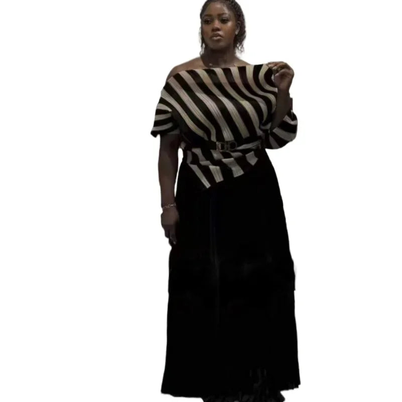 Women's Striped Top and Pleated Pant Suit