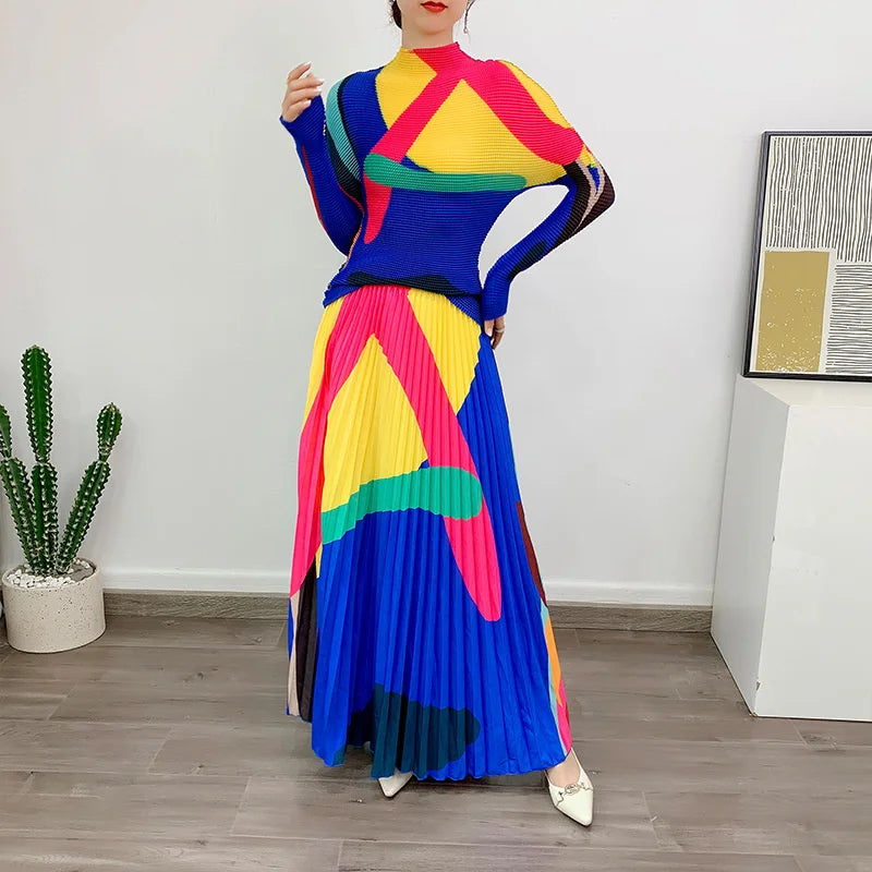 Women Pleated Top & Skirt Set