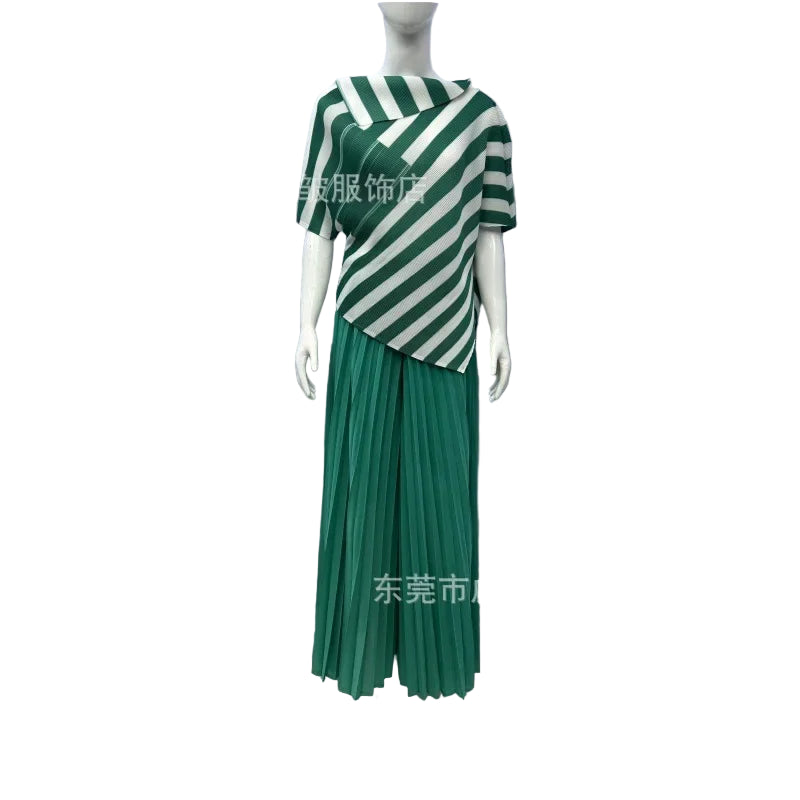 Women's Striped Top and Pleated Pant Suit