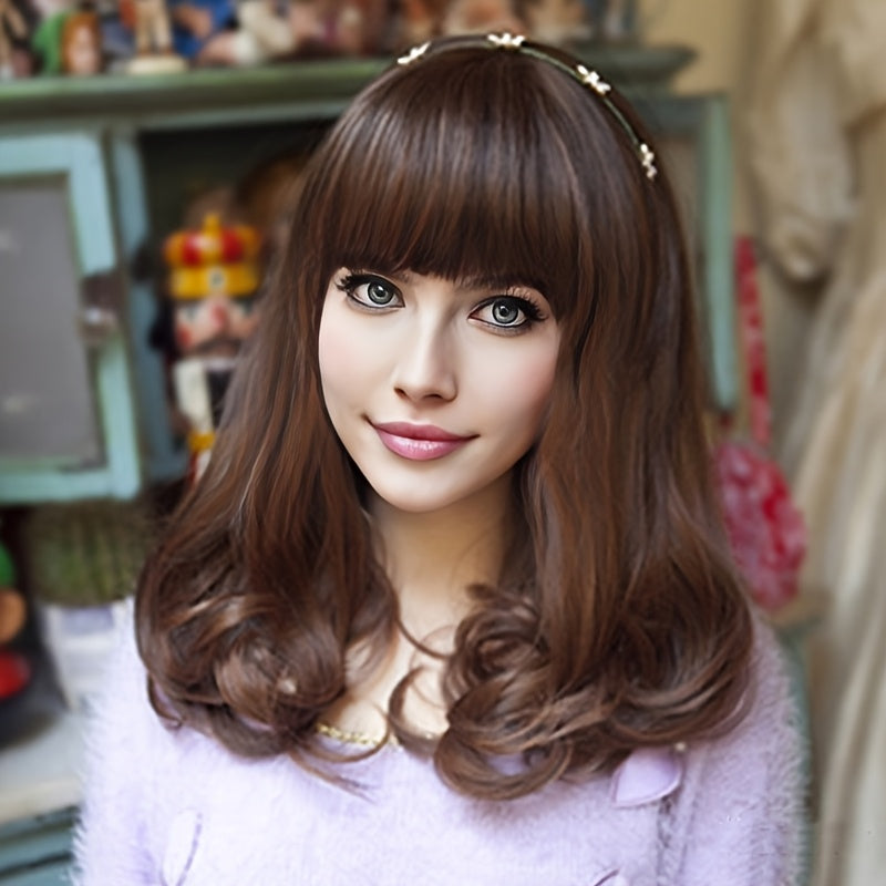 Women's Curly Wave Wig with Bangs