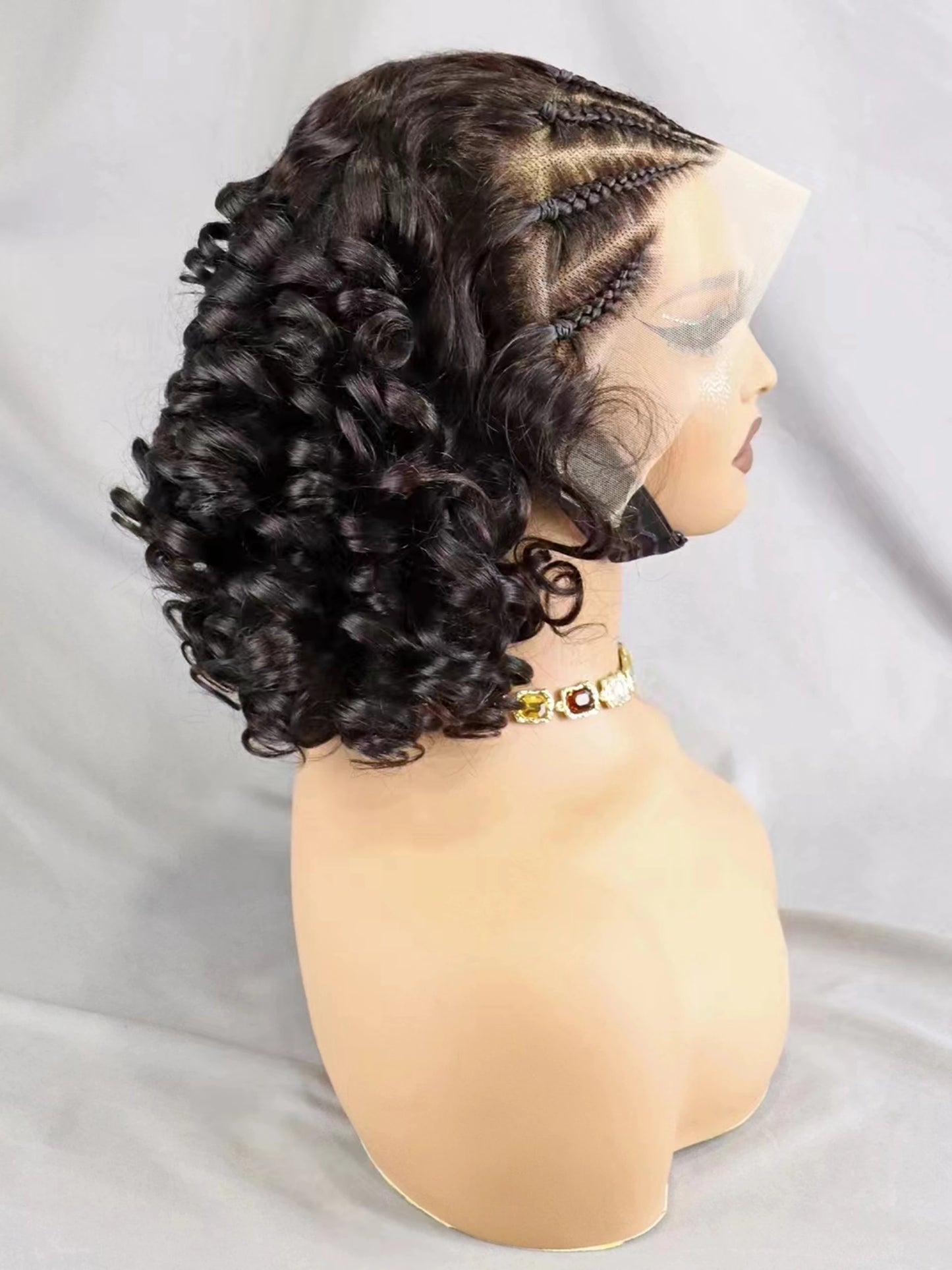 Loose Curly Bob Lace Frontal Wig-Braided style