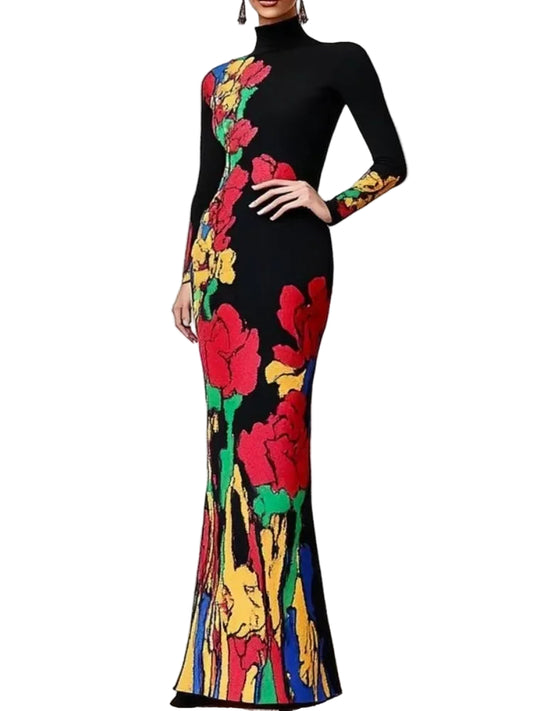 Elegant Vintage Floral Evening Dress