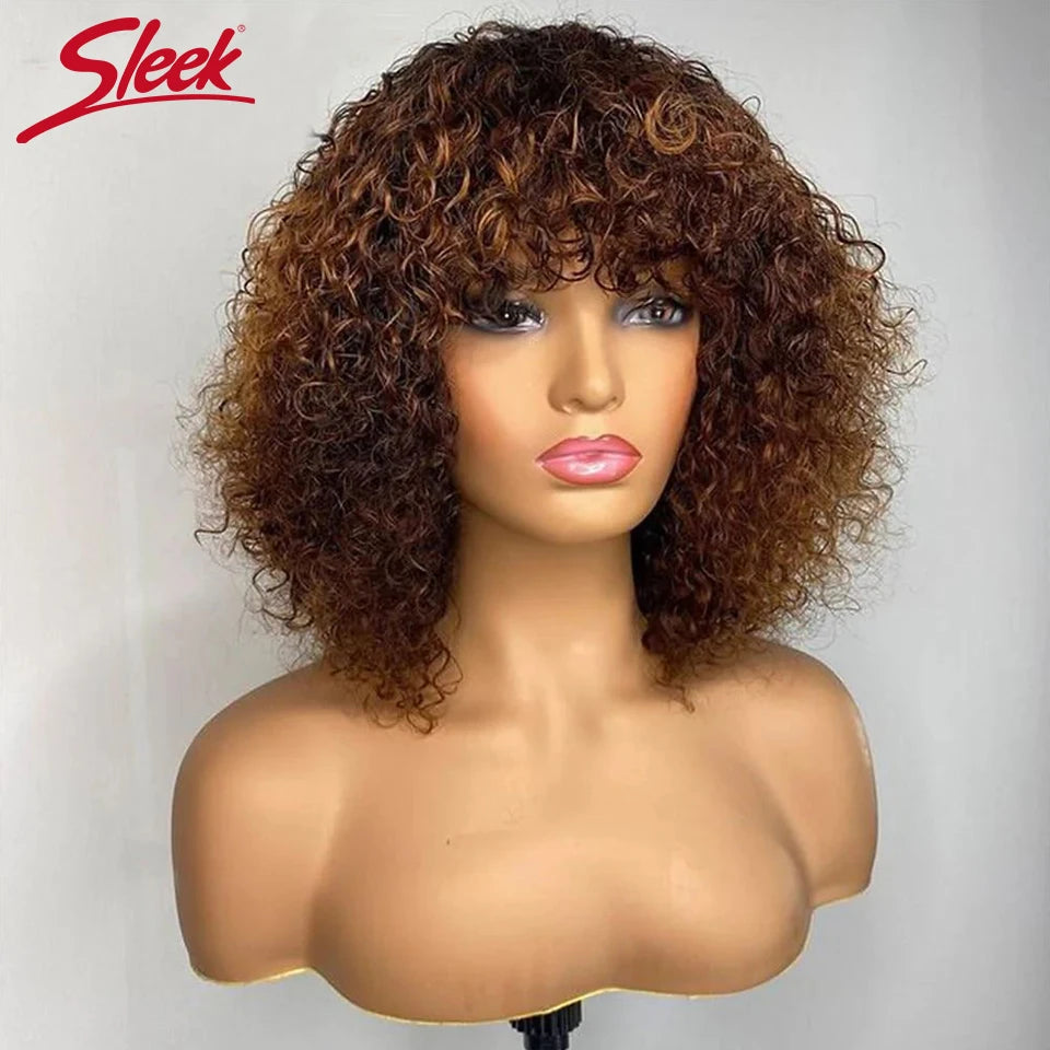 Jerry Curly Short Bob Human Hair Wigs With Bangs