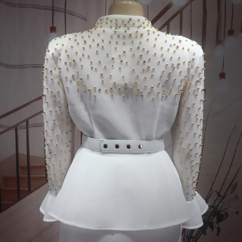 Luxury Rhinestone Mesh Dress Suit for Women