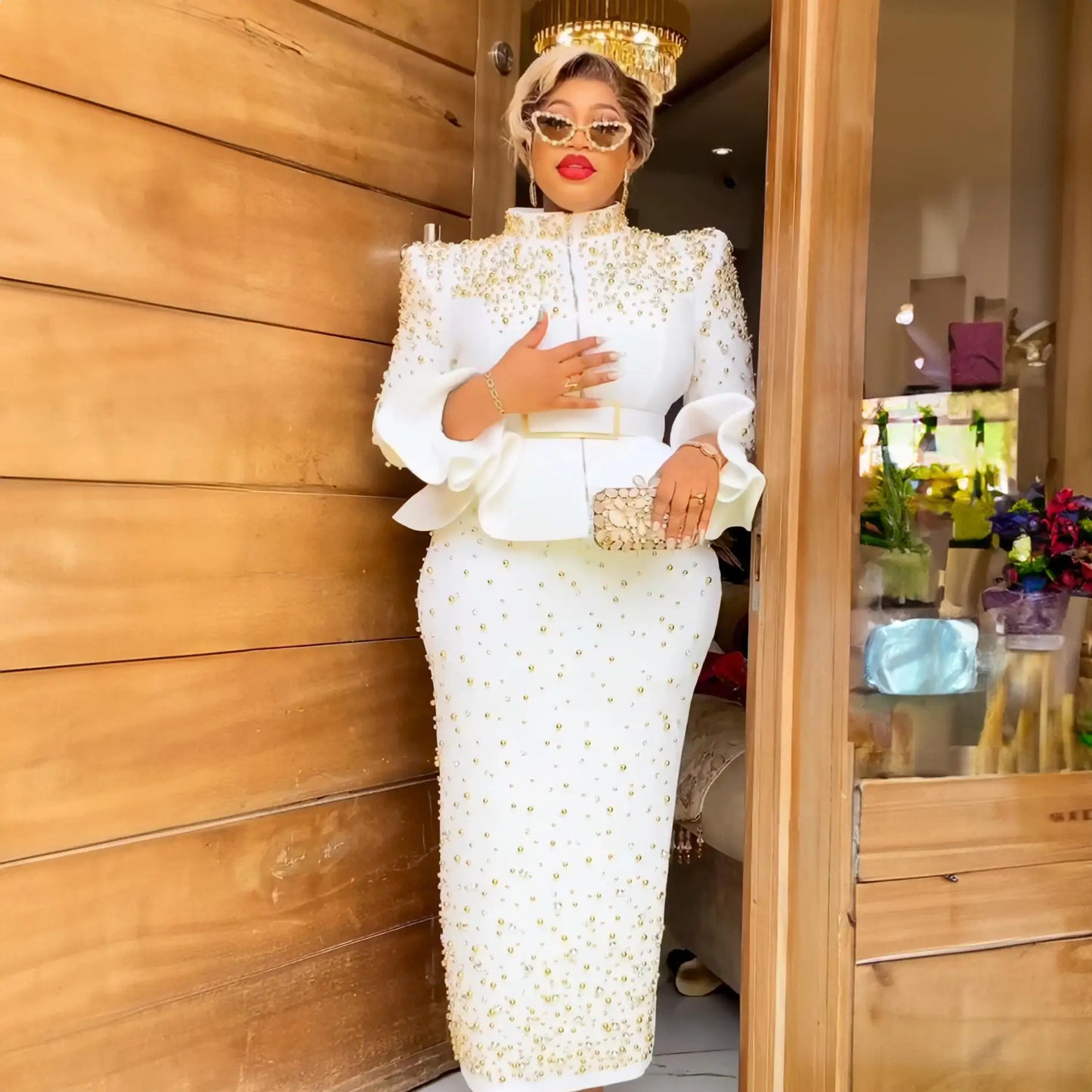 Luxury Rhinestone Mesh Dress Suit for Women