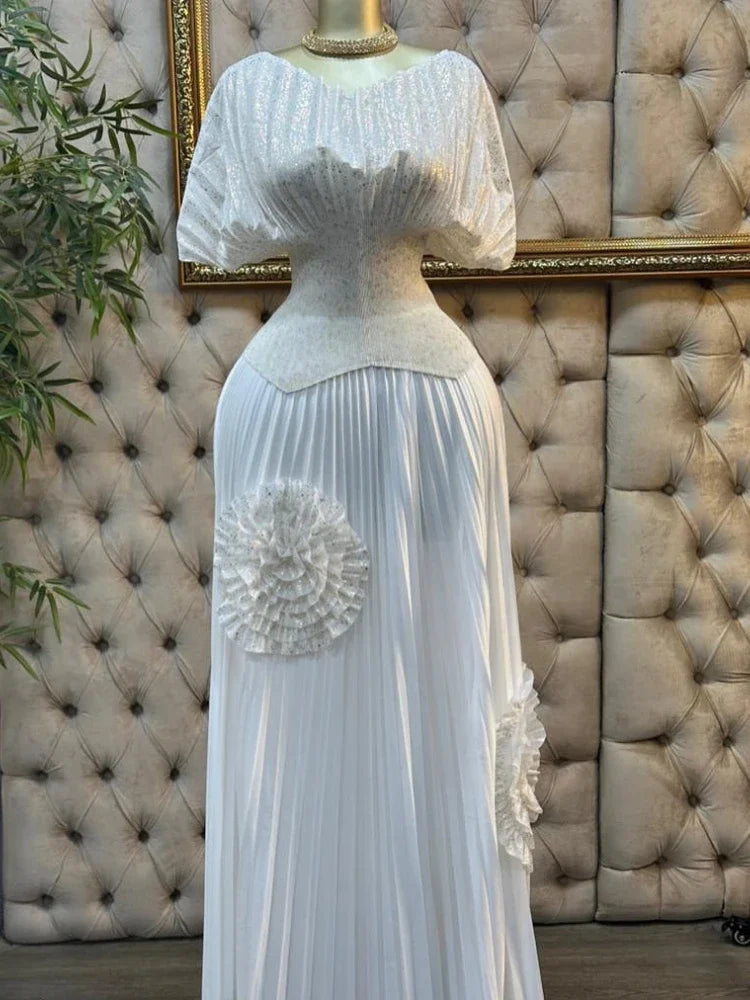 Women Batwing Top & 3D floral Pleated Skirt
