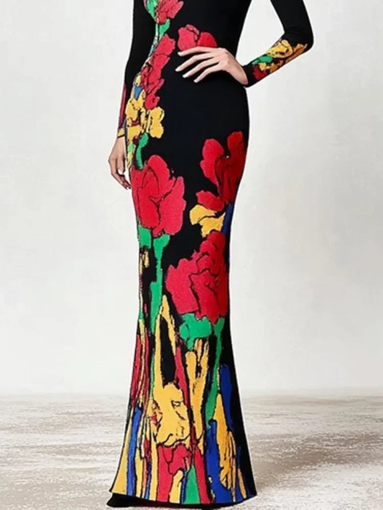 Elegant Vintage Floral Evening Dress